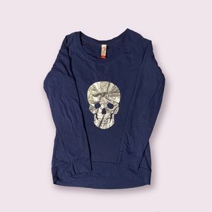 Navy Pullover Sweatshirt with Silver Foil Skull